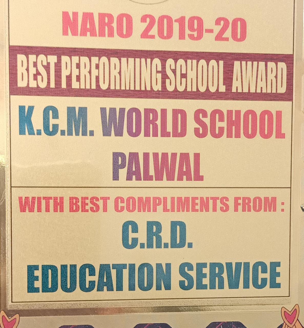 Best Performing School Award – By CRD Education Service for National Aptitude and Reasoning Olympiad