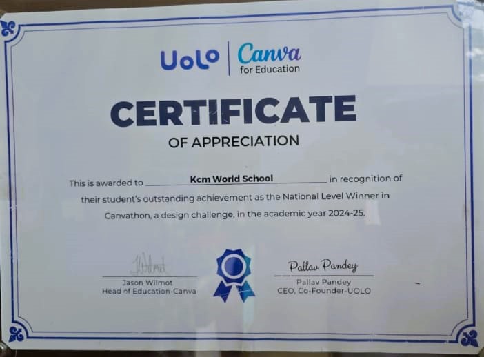 Adding Pride to Excellence: KCMWS Recognized as of their student’s outstanding achivements as the National Level Winner of Haryana!